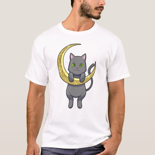Cat Night Måne T Shirt (Framsida)