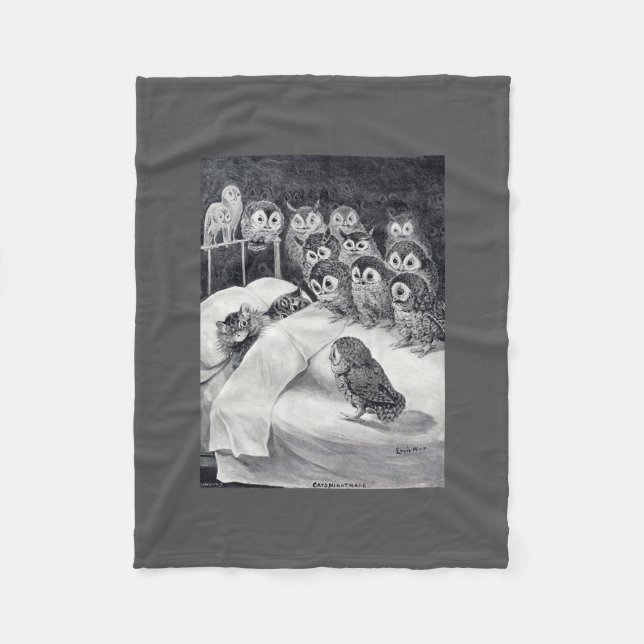 Cat Nightmare Uggla Bird, Louis Wain Fleecefilt (Framsidan)