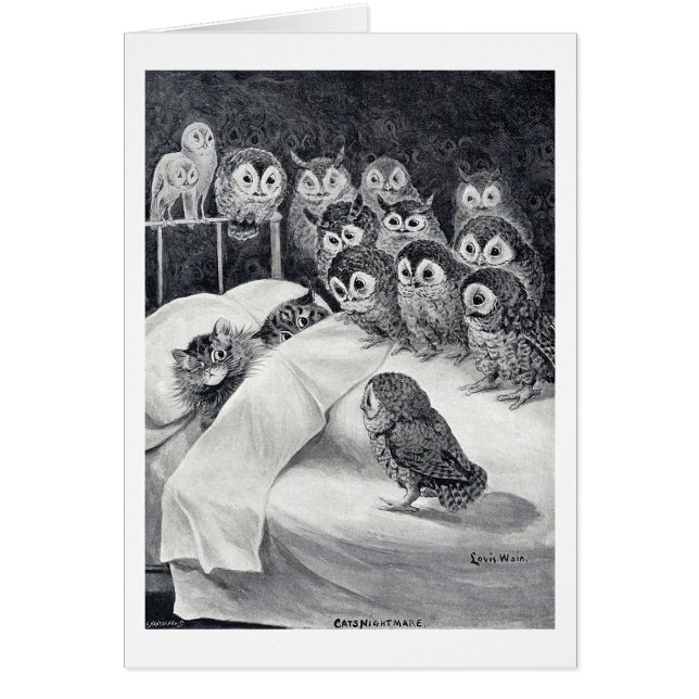 Cat Nightmare Uggla Bird, Louis Wain Hälsningskort (Framsidan)