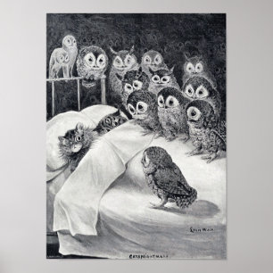 Cat Nightmare Uggla Bird, Louis Wain Poster