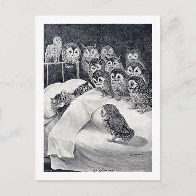 Cat Nightmare Uggla Bird, Louis Wain Vykort (Framsida)