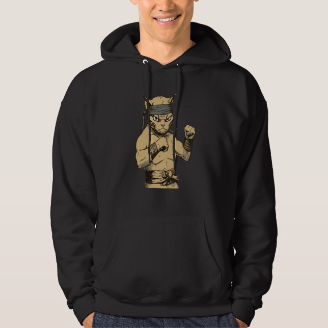 Cat Ninja Fighter Cat Practice Karate Hoodie (Framsida)