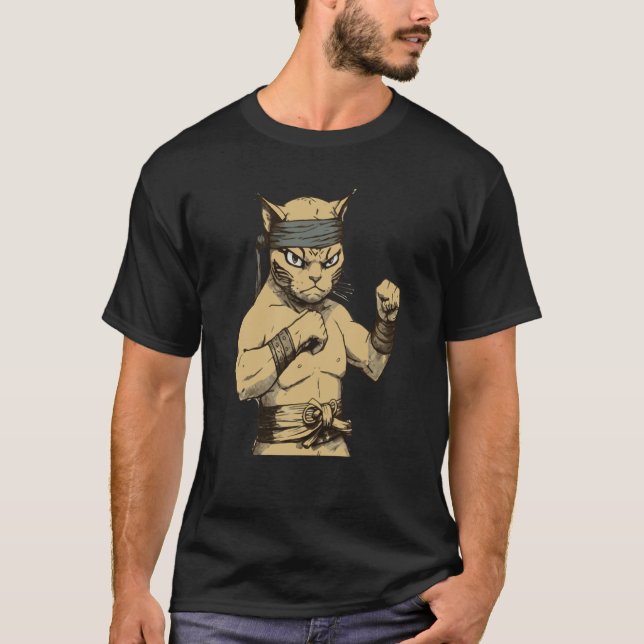 Cat Ninja Fighter Cat Practice Karate T Shirt (Framsida)