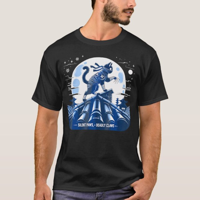 Cat Ninja Japanska Samurai Cat Kawaii Måne Anime T Shirt (Framsida)