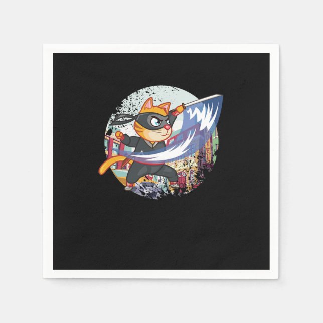 Cat Ninja Manga Anime Japansk Manga Fläkt Gift Pappersservett (Framsidan)