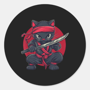 Cat Ninja Samurai Japan Japansk Flagga Kawaii Funn Runt Klistermärke