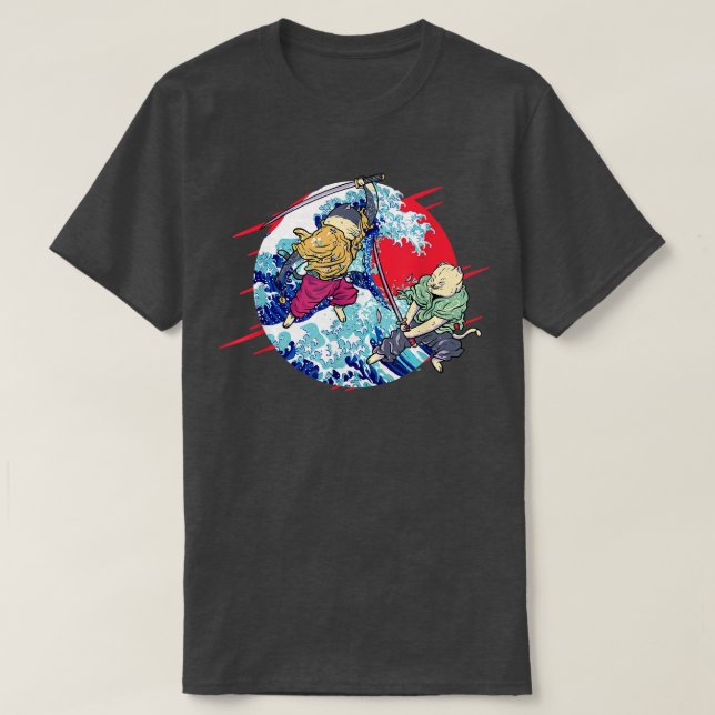 Cat Ninja Sinobi Samurai Swords Katana Kendo Japan T Shirt (Design framsida)