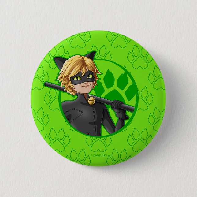Cat Noir Grönt Badge Knapp (Framsida)