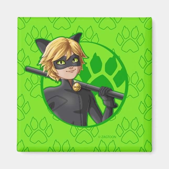Cat Noir Grönt Badge Magnet (Framsidan)