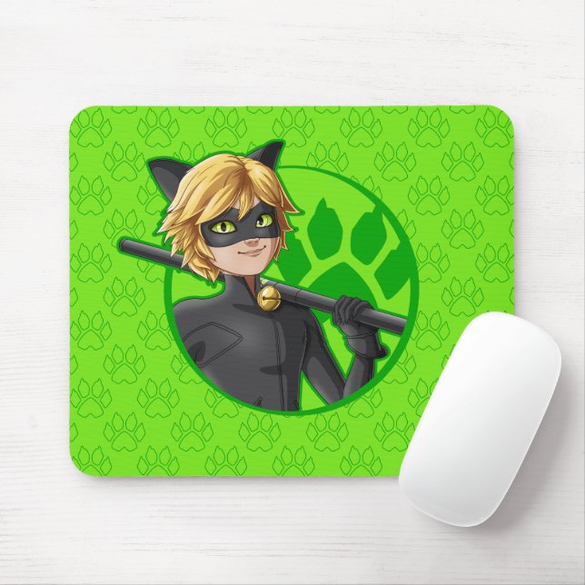 Cat Noir Grönt Badge Musmatta (Med mus)