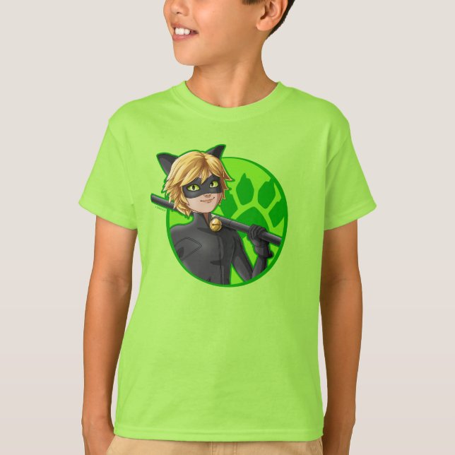 Cat Noir Grönt Badge T Shirt (Framsida)
