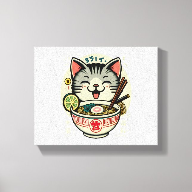 Cat Noodle jape Anime ga Kawaii Cat Canvastryck (Framsida)