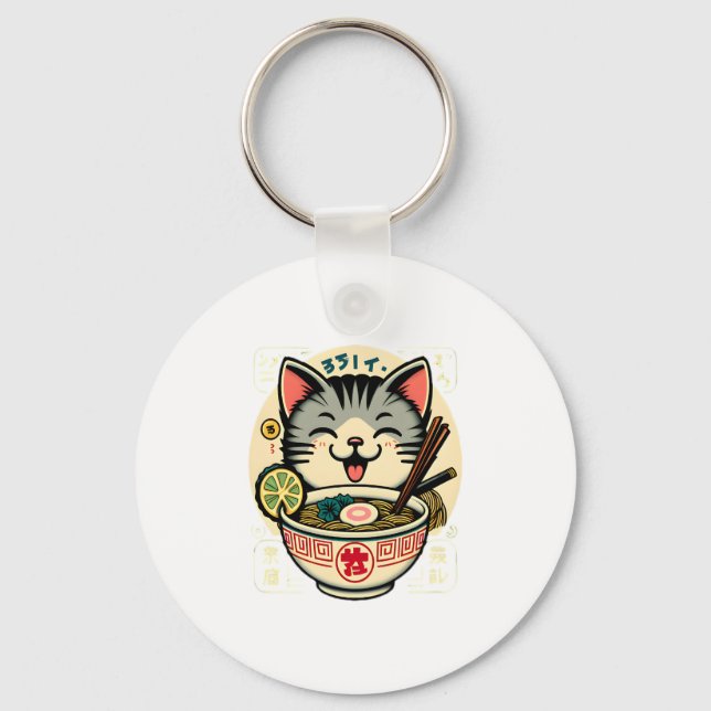 Cat Noodle jape Anime ga Kawaii Cat Nyckelring (Framsida)
