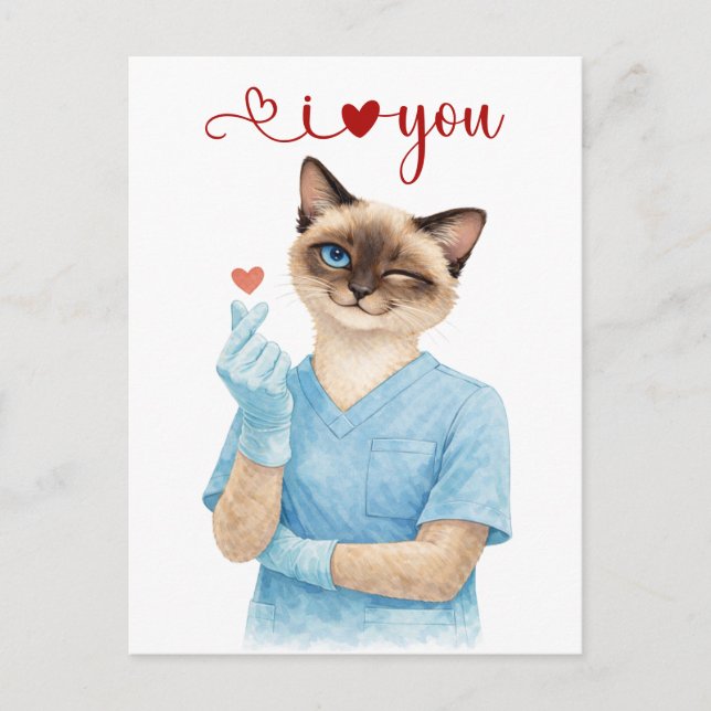 Cat Nurse with Mini Heart sending Love Vykort (Framsida)