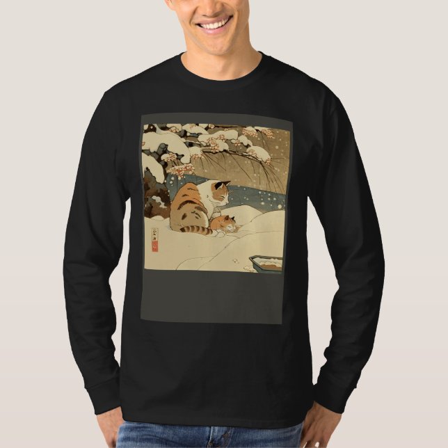 Cat Nursing Snow T Shirt (Framsida)
