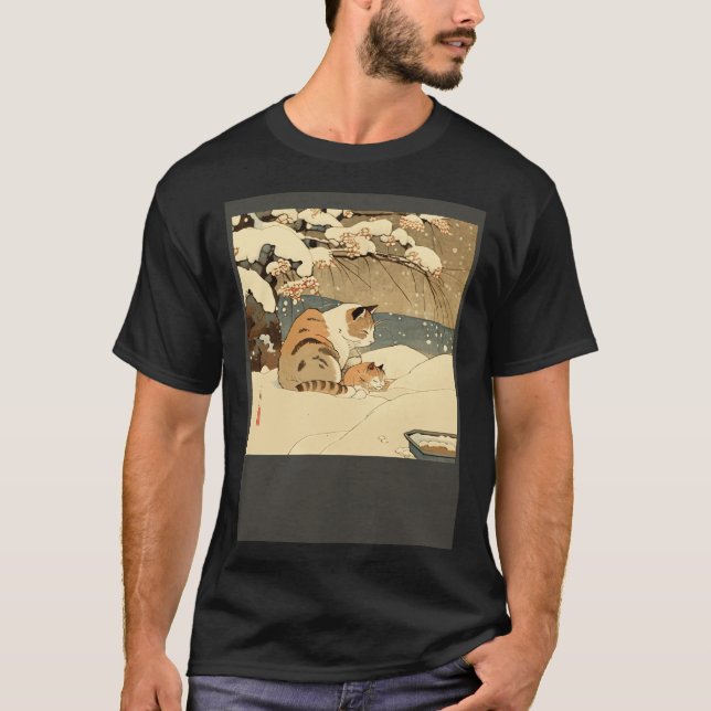 Cat Nursing Snow T Shirt (Framsida)