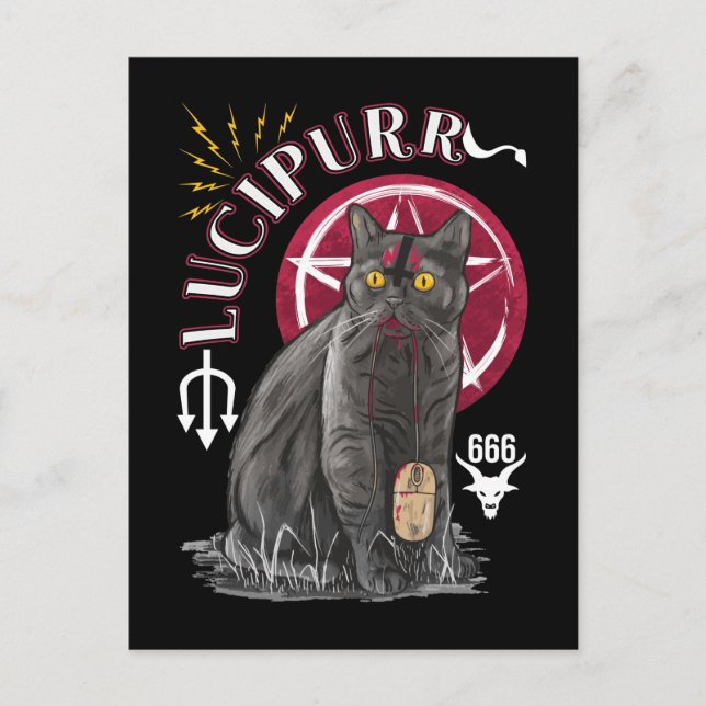 Cat Occult Kitten Gothic Animal Satan Vykort (Framsida)