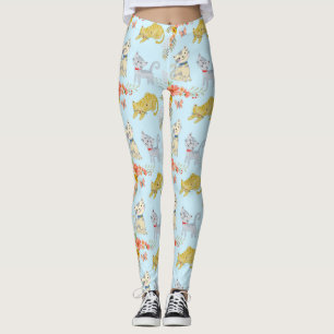 Cat och blommor i Tecknad Mönster Leggings