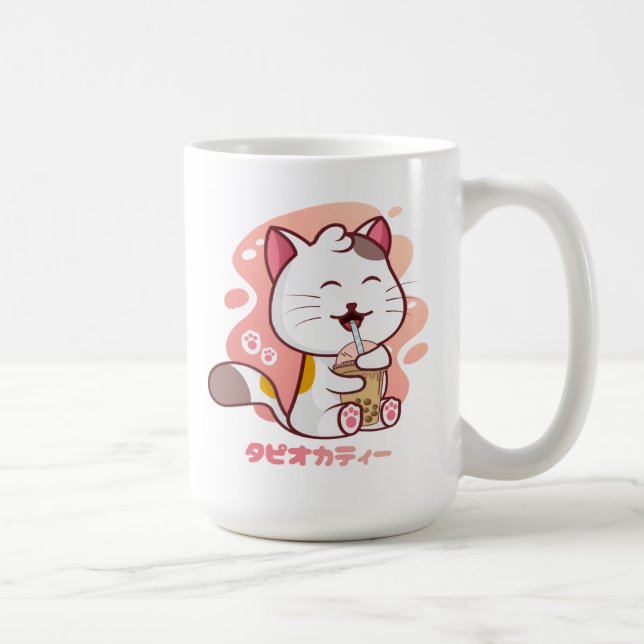 Cat och Boba Mjölk Tea Anime Kawaii-kaffe Mugg (Höger)