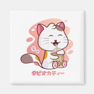Cat och Boba Mjölk Tea Anime Kawaii Square Magnet
