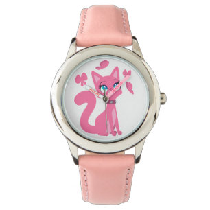 Cat och Butterflies i Rosa Tecknad Armbandsur