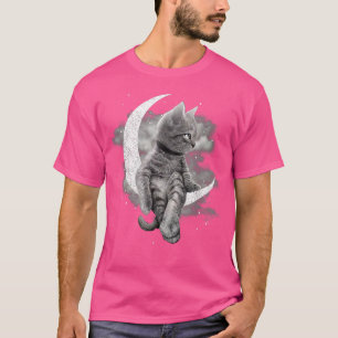 Cat och Crescent Måne Cute Cat sitter på Måne T Shirt