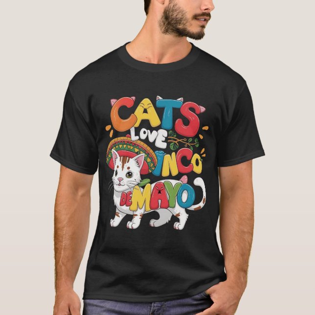 Cat och Fiesta Cinco de Mayo Mexiko T Shirt (Framsida)