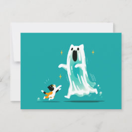 Cat och Ghost - Cute Halloween Vykort