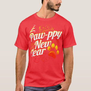 Cat och Hund älskare Pawppy Gott nytt år T Shirt