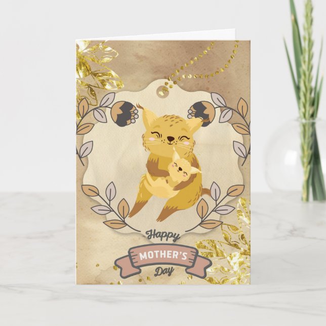 Cat och kattunge i lycklig Mors dag Cute Roligt Kort (Framsida)