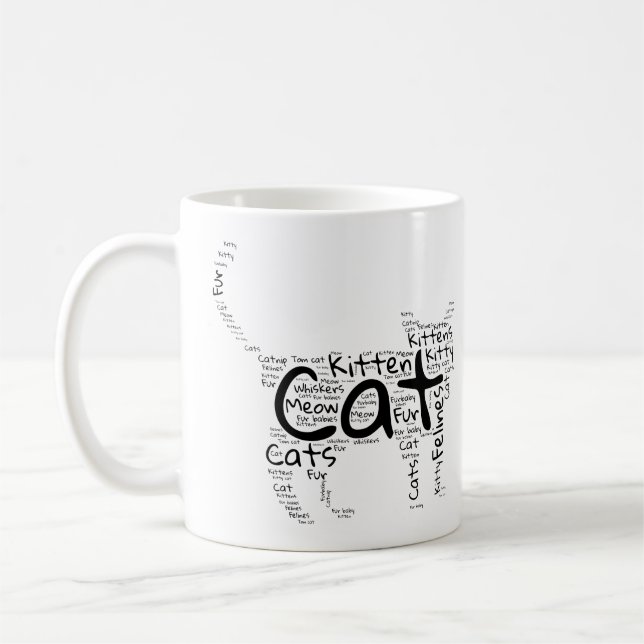 Cat och Kitten Ord Cloud - Unik design Kaffemugg (Vänster)