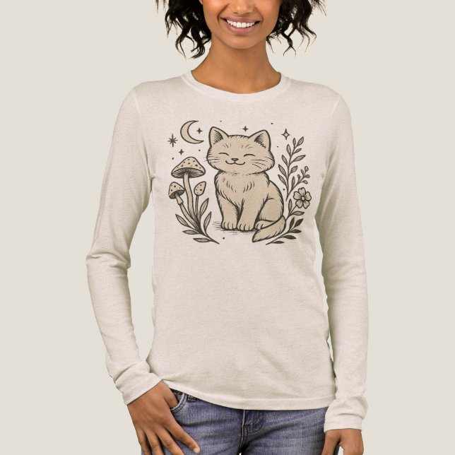 Cat och Mashroom Bella+Canvas Tri-blend Shirt T Shirt (Framsida)