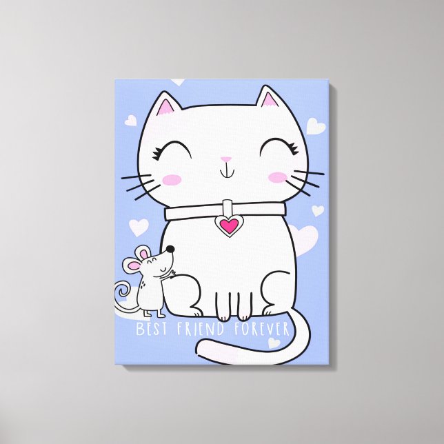 Cat och Mouse Best Friends, LUNT Kitten Gift Canvastryck (Framsida)