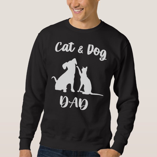 Cat och Pappa Shirt Pets Animals Älskare Puppy för Lång Ärmad Tröja (Framsida)