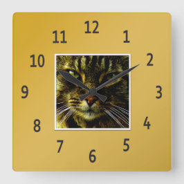 Cat Öga HypNotification Golden Framed Photo Fyrkantig Klocka