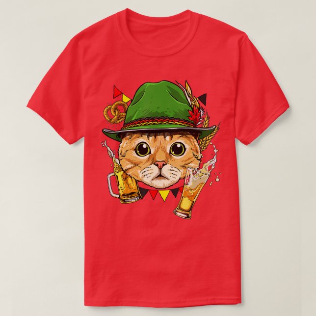 Cat Oktoberfest Lederhosen Costume German Beer Fes T Shirt (Design framsida)
