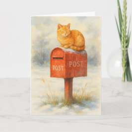 Cat on a mailbox Xmas card  Helgkort