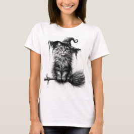 Cat on Broomstick T Shirt