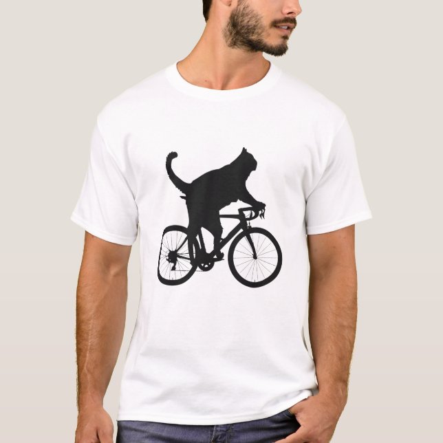 Cat on Cycle | Lusare svart kattcykel T Shirt (Framsida)