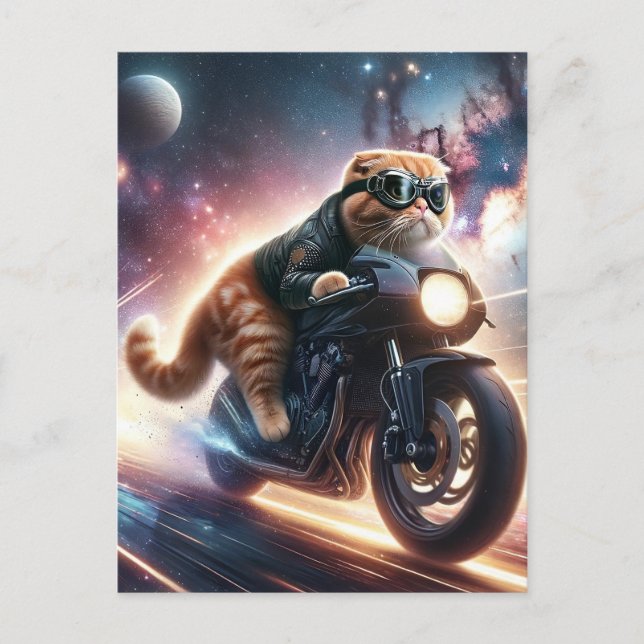Cat on motorcycle  vykort (Framsida)