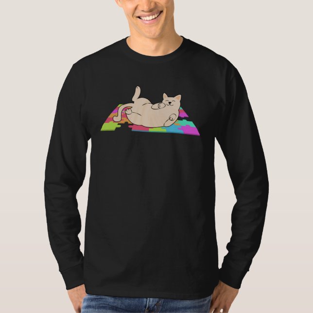 Cat On Puzzles Puzzle Puzzle Piece Game Jigsaw Puz T Shirt (Framsida)