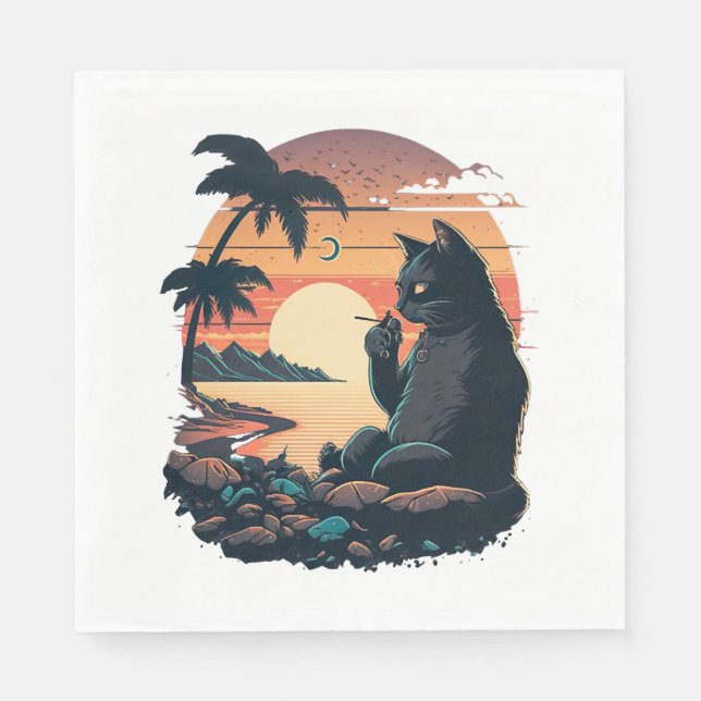 Cat on the beach with the cigarette pappersservett (Framsidan)