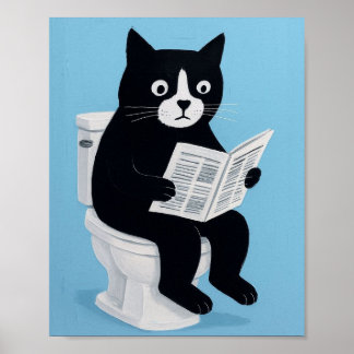Cat on toilet bathroom wall art poster