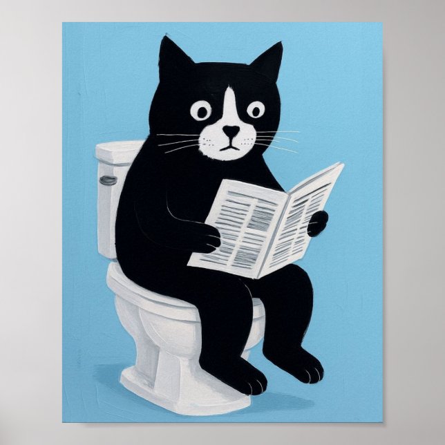 Cat on toilet bathroom wall art poster (Framsidan)