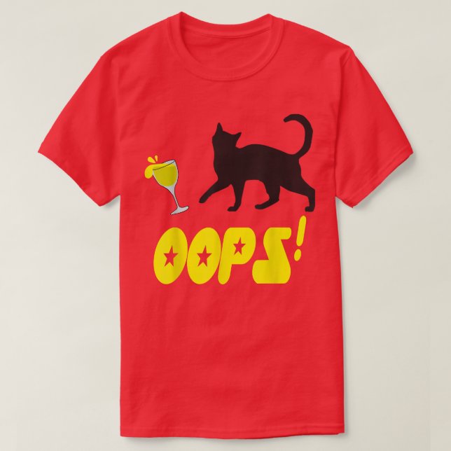 Cat Oops Funny Black Cat Knocking Over A Yellow Gl T Shirt (Design framsida)