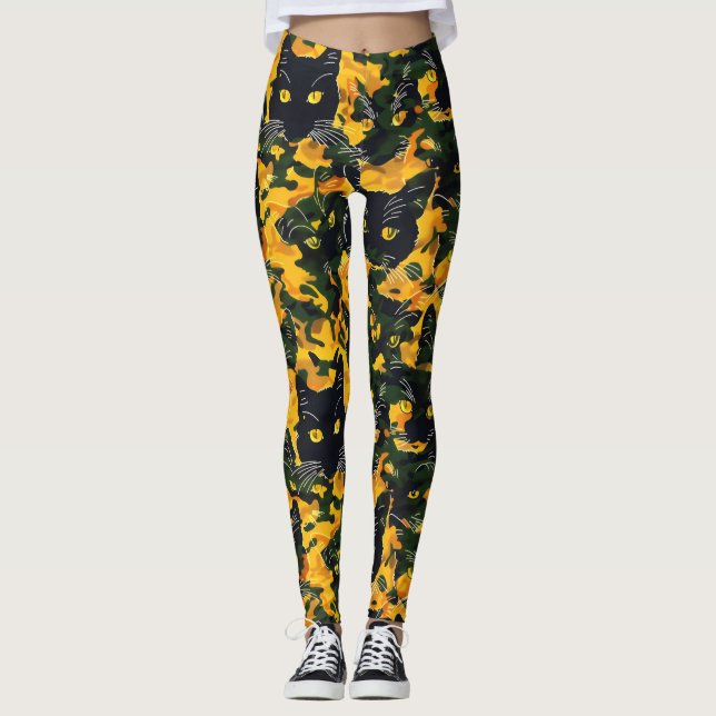 Cat Orange Mönster Leggings (Framsida)