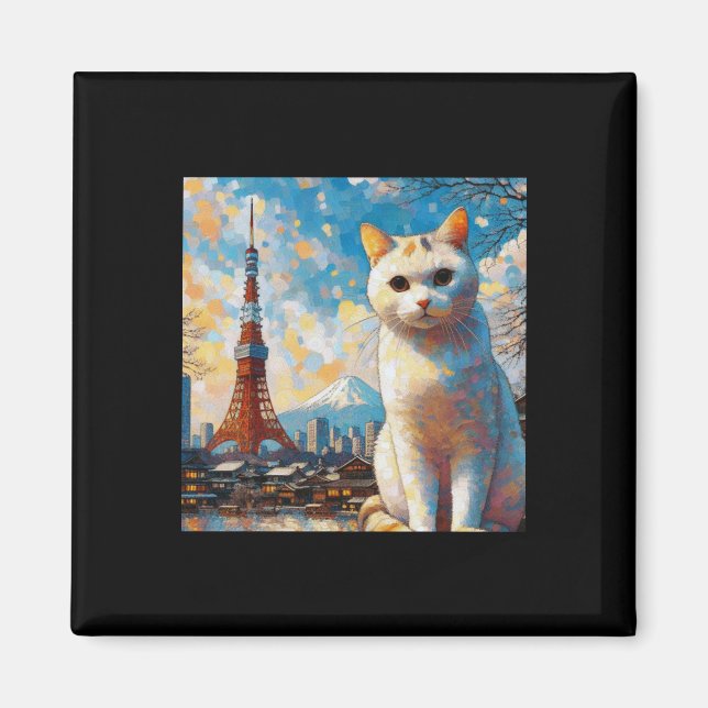 Cat Overlooking Tokyo Tower With Mount Fuji In The Magnet (Framsidan)