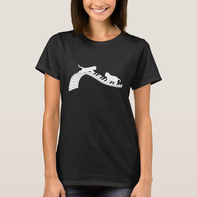 Cat Owner Pianist Gift Tangentbord Classical Music T Shirt (Framsida)