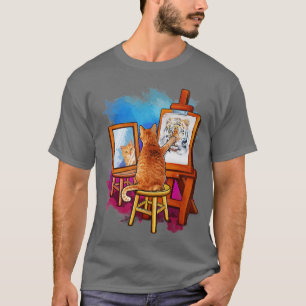 Cat Painting Lejon Artistic Animals Älskare Novelt T Shirt
