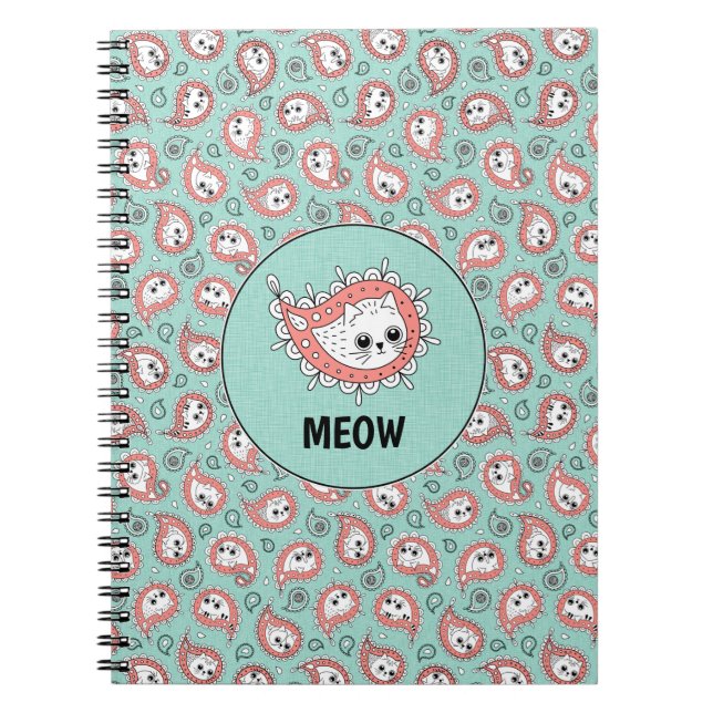 Cat Paisley - Coral och Mint Anteckningsbok (Framsidan)